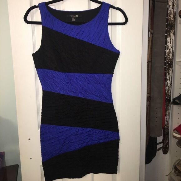 Black & Blue Striped Fitted Mini Dress - Picture 1 of 3